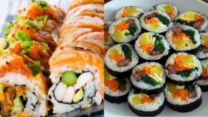 Tampilan Sushi dan Kimbab. (sumber:IniKpop)